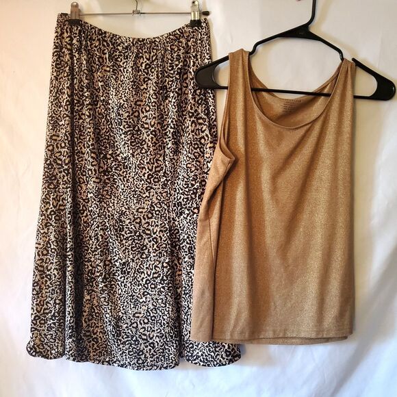 Elementz Animal Print Skirt & Glittery Gold Tank Top by Charter Club, P/S - Picture 1 of 11